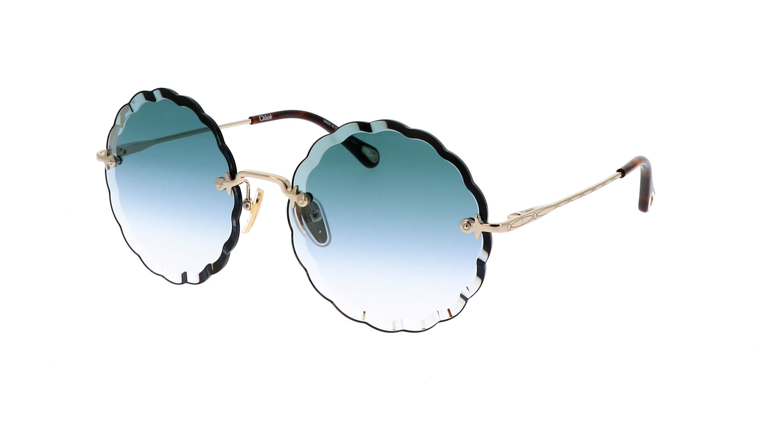Chloé Rosie gold with light blue lenses, modern look