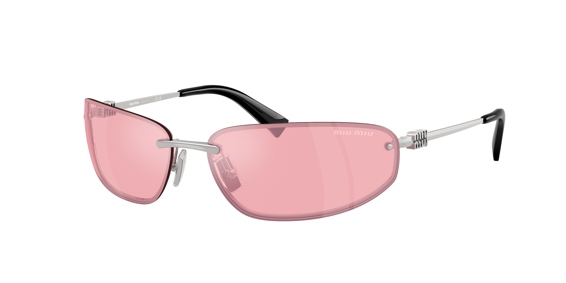 Miu Miu Runway silver with delicate pink lenses, retro couture spirit