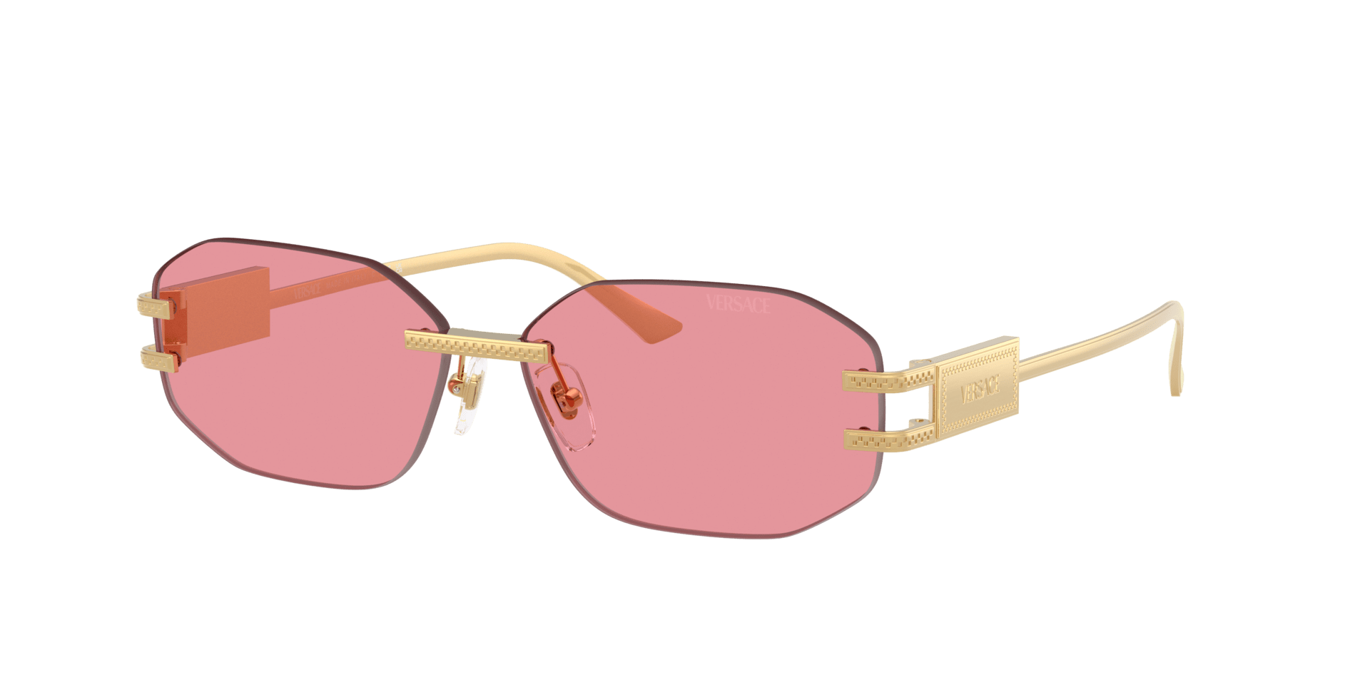 Versace VE2274 gold frame with bright pink lenses